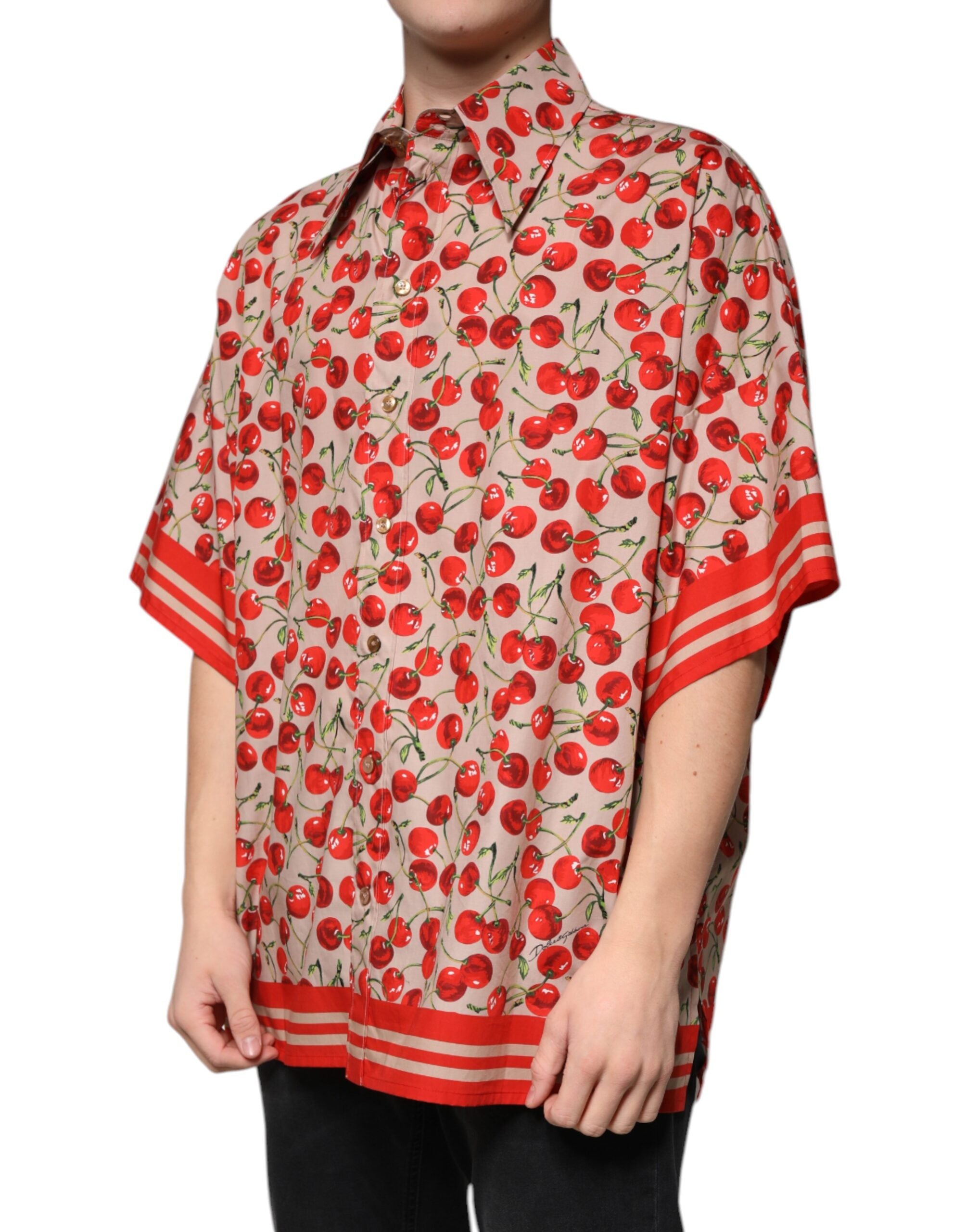 Dolce & Gabbana Beige Cherry Button Down Men's Casual Shirt